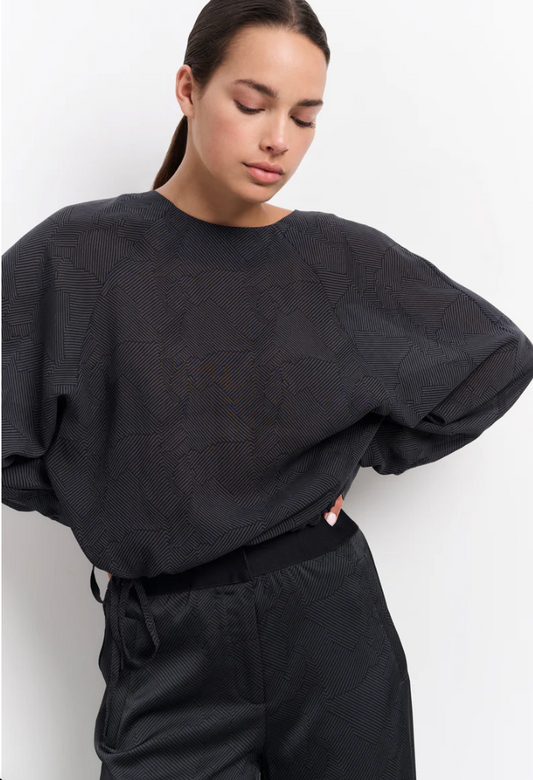 Yaya long sleeve top with print and drawcord in phantom