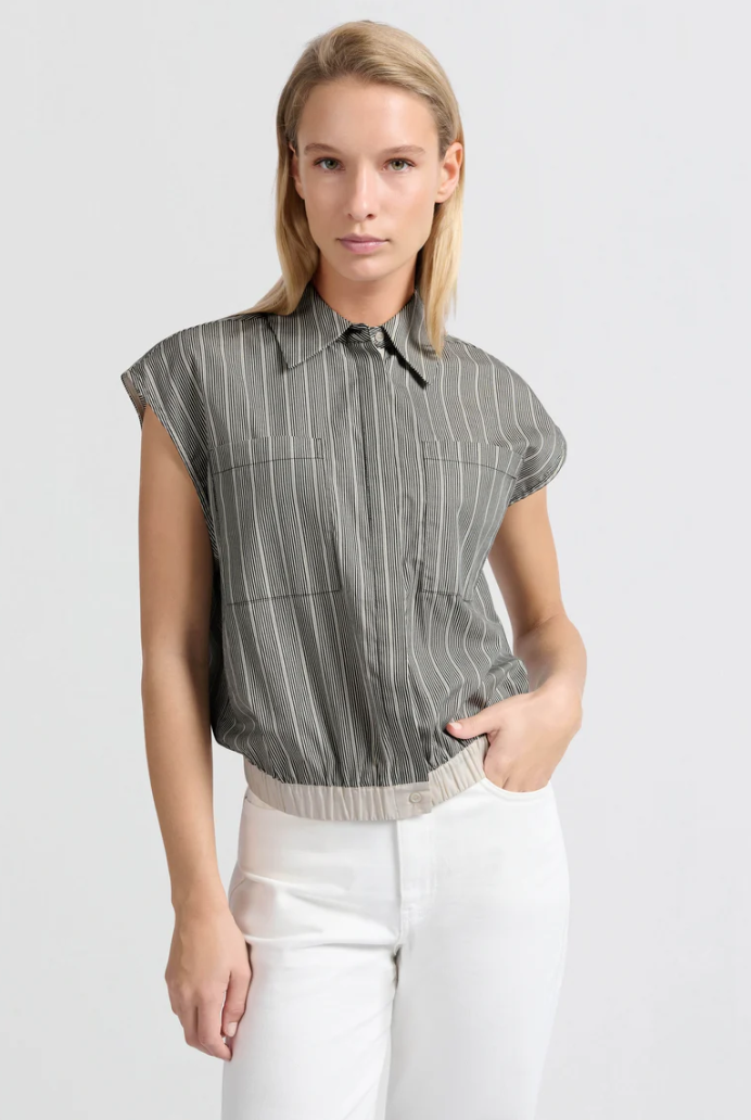 Yaya sleeveless striped blouse with elasticated waist and loose fit