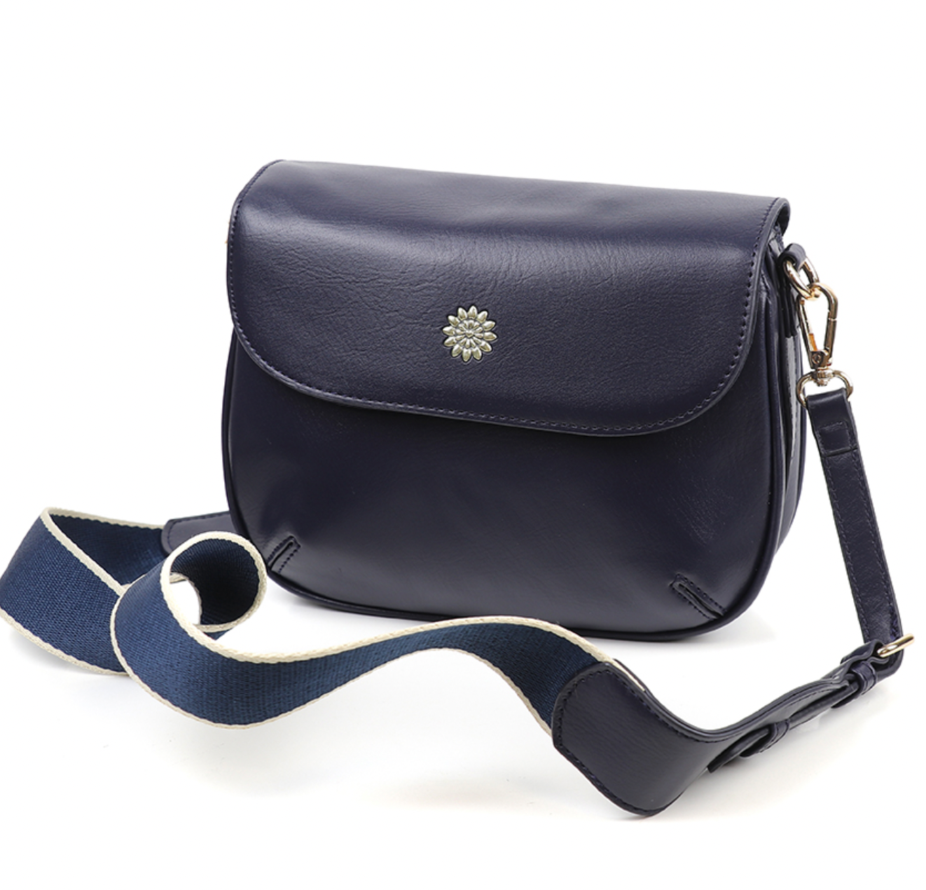 POM navy vegan leather shoulder handbag