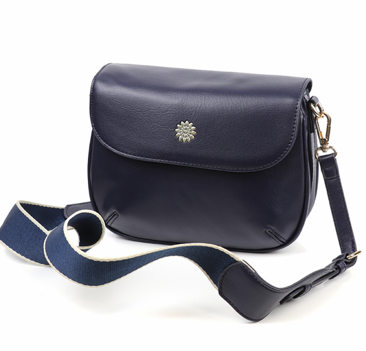 POM navy vegan leather shoulder handbag