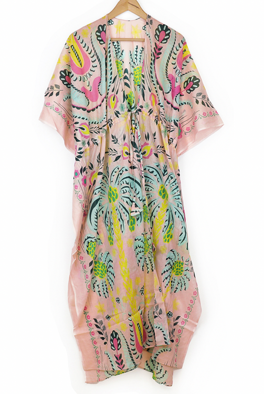 POM Pastel brights organic cotton folksy floral long beach cover up