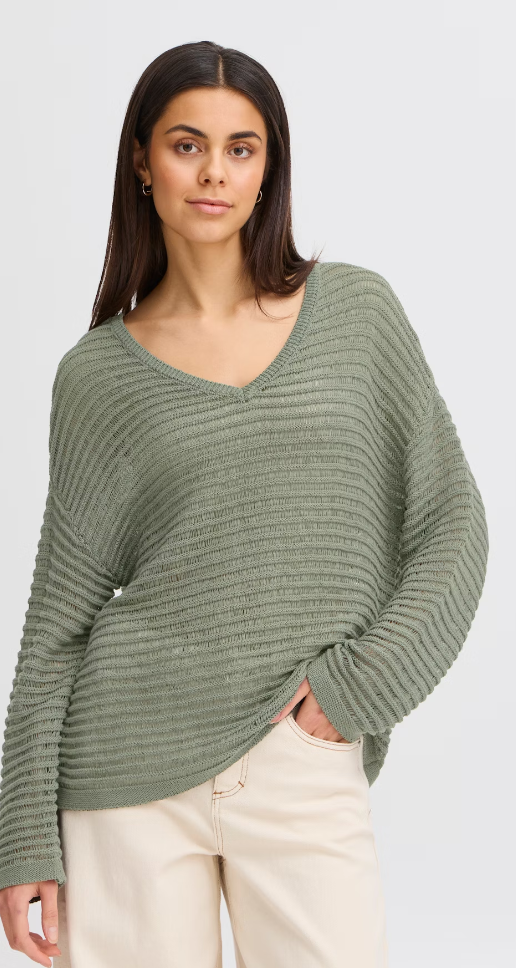 Fransa Floriza sweater in Agave olive green