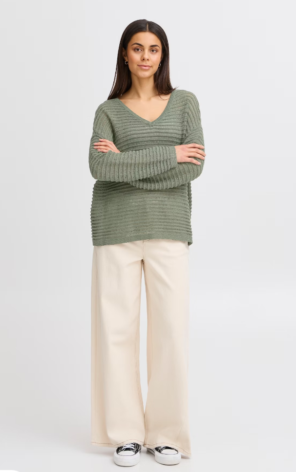 Fransa Floriza sweater in Agave olive green