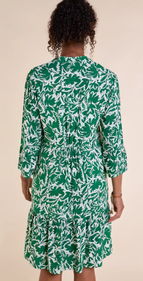 Nomads Ecovero gathered tunic dress in leaf green