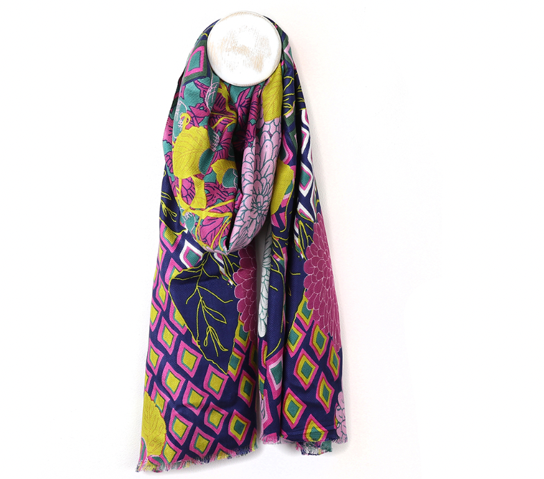 POM Bamboo jade green mix dahlia print scarf