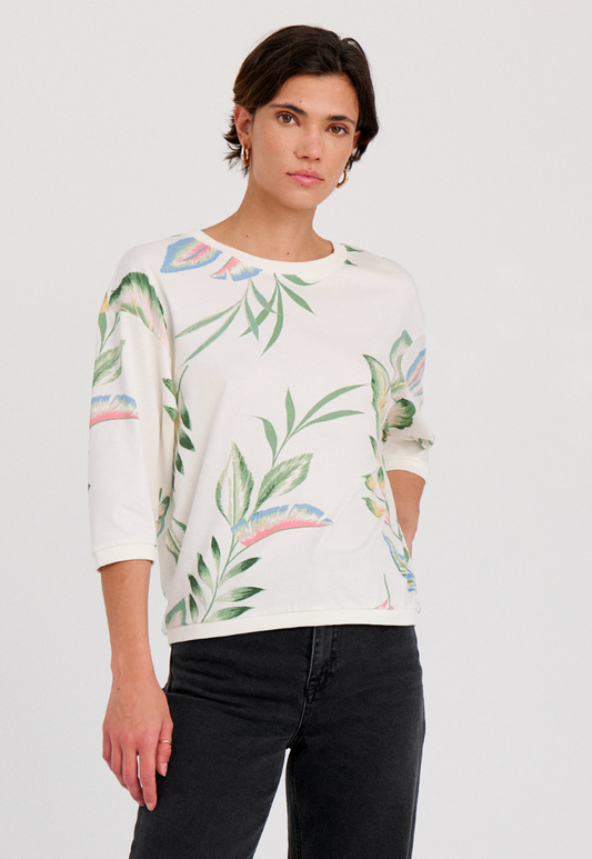 Numph boat neck top with green leaf design