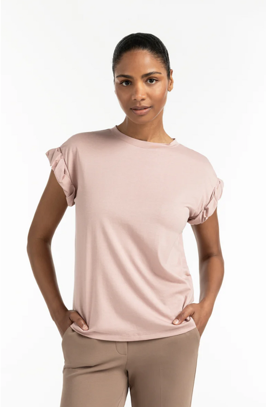 Yaya t-shirt in soft mauve pink with roll sleeve