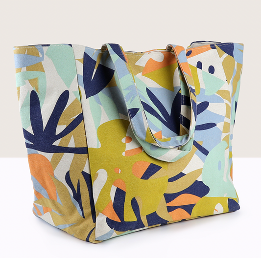 POM Blue and mustard canvas tote bag