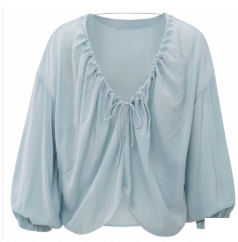 Yaya baby blue crinkle top with drawstring scooped back