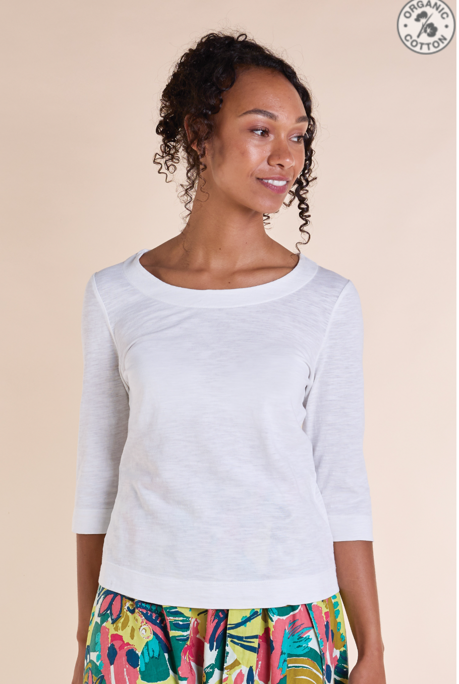 Nomads GOTS Cotton white three quarter sleeve top