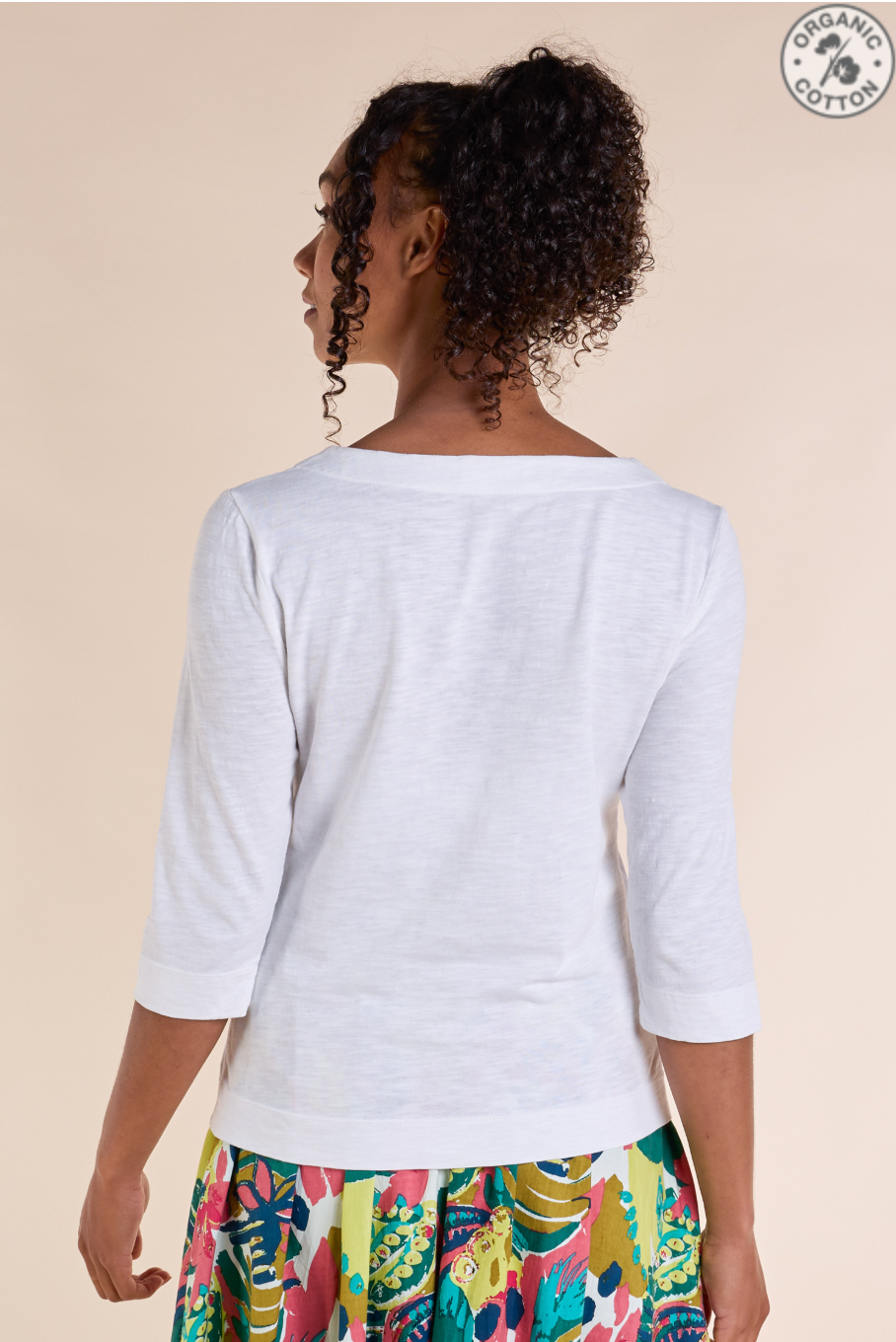 Nomads GOTS Cotton white three quarter sleeve top