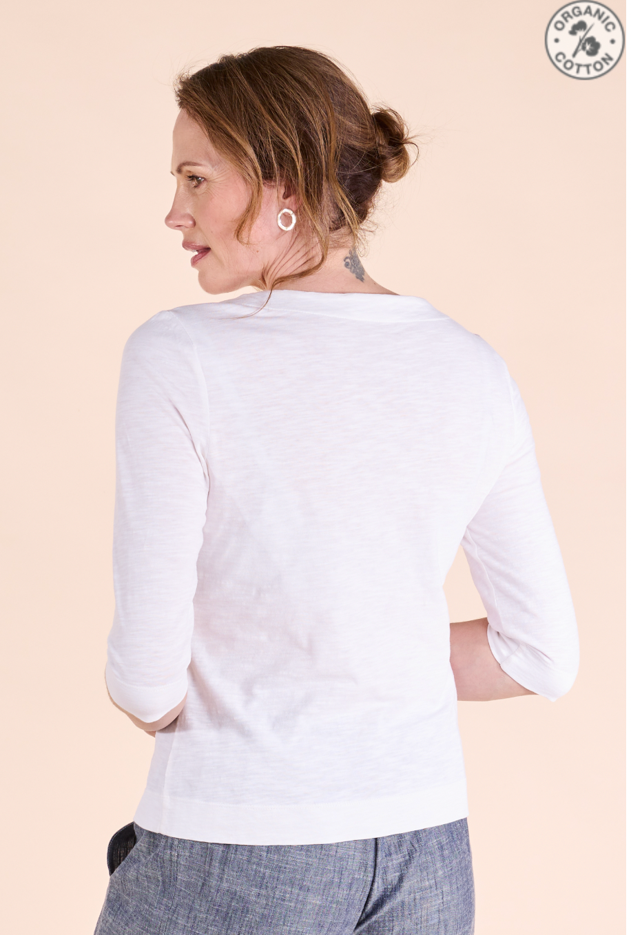 Nomads GOTS Cotton white three quarter sleeve top