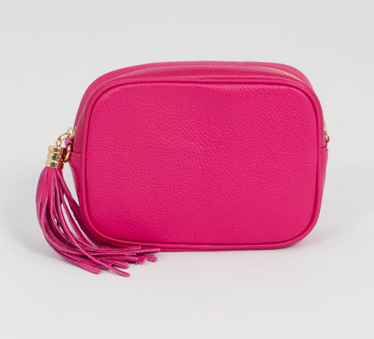 Raspberry leather, crossbody handbag
