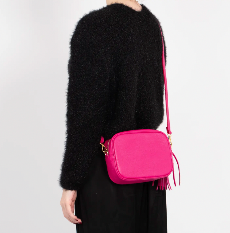 Raspberry leather, crossbody handbag