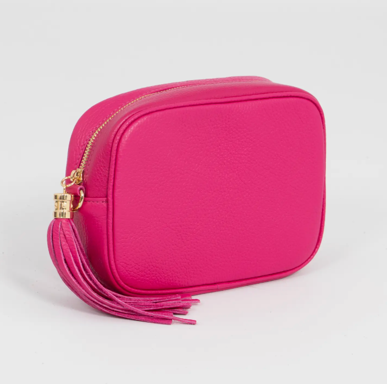 Raspberry leather, crossbody handbag