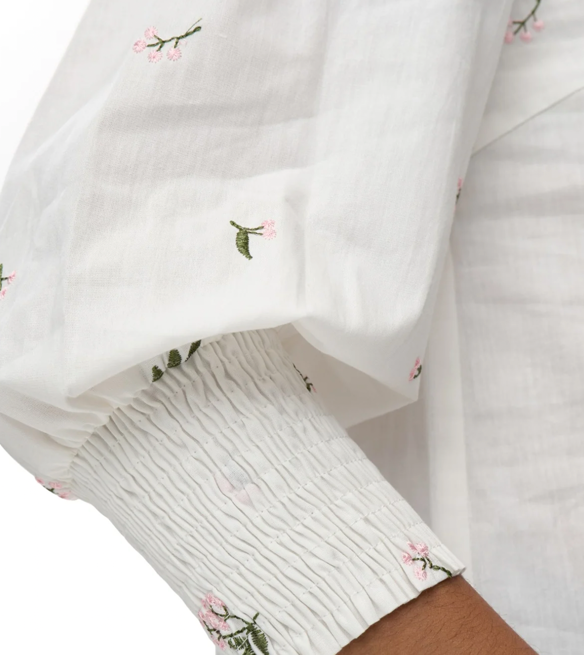 Numph Nutallie white blouse with embroidered pink and green detail