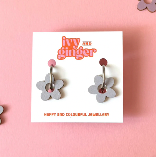 Ivy & Ginger hand painted wooden flower hoop earrings