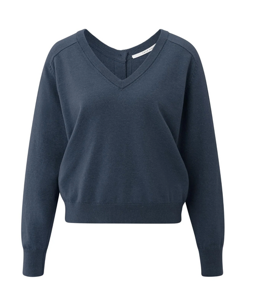 Yaya china blue melange v neck sweater
