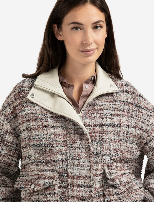 Yaya boucle jacket with fringes in blush pink