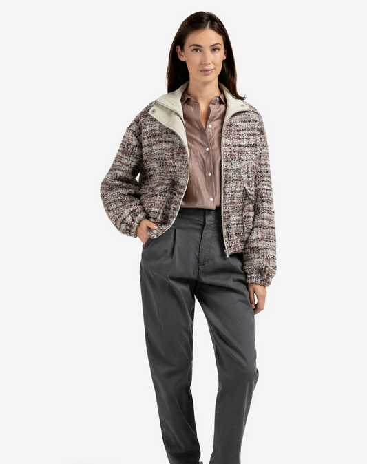 Yaya boucle jacket with fringes in blush pink