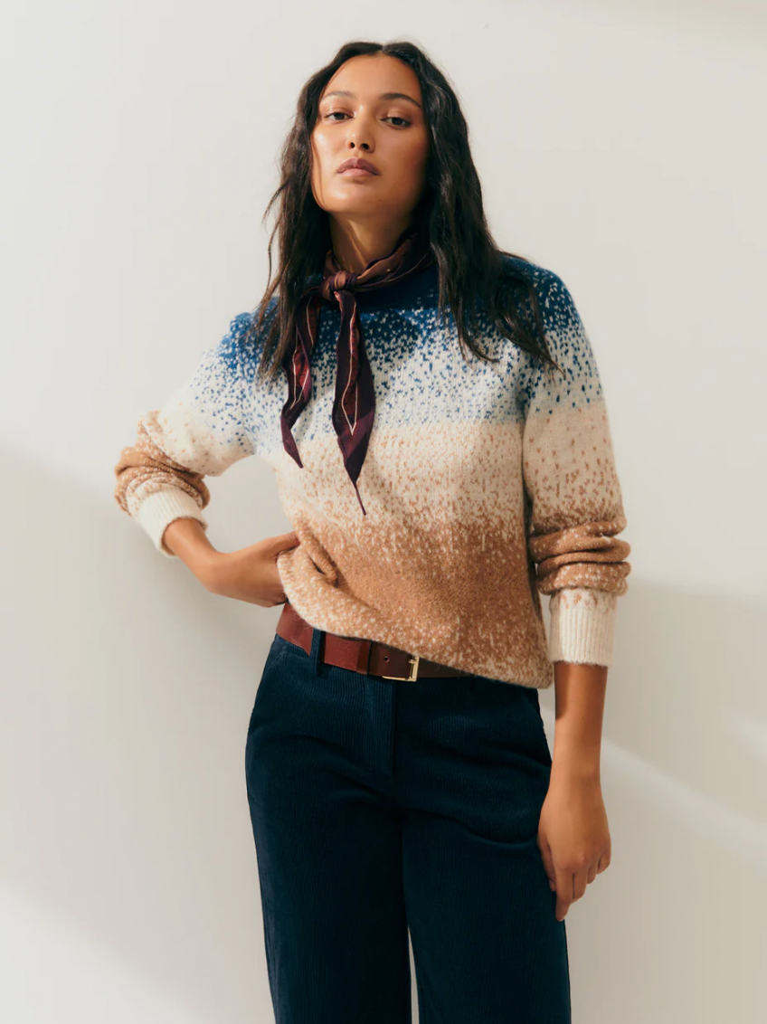 Paz Torras blue and fawn sweater
