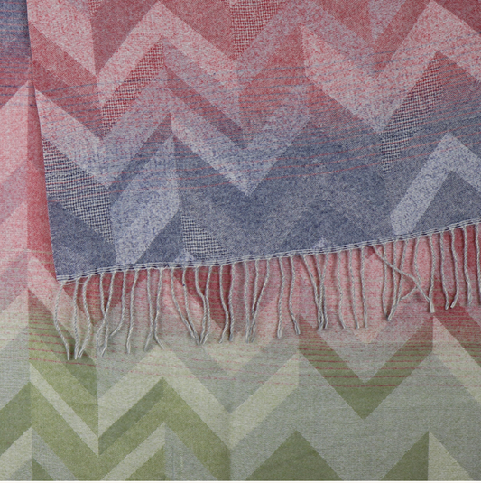 Pom Scarf with pink and blue mix chevron weave