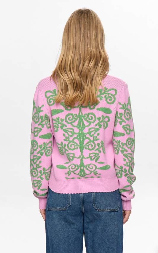 Numph Nuseida pink and green sweater