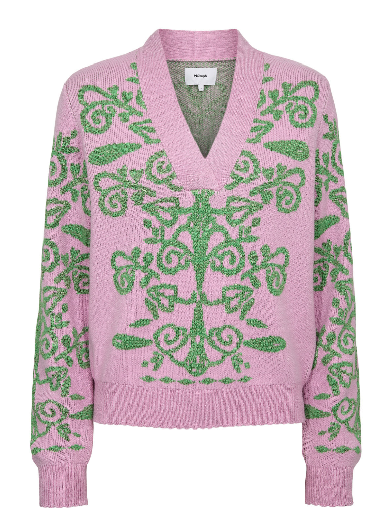 Numph Nuseida pink and green sweater