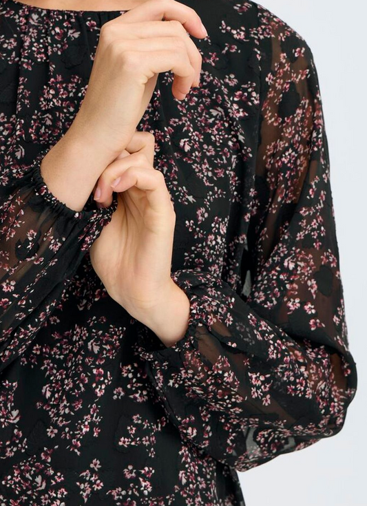 Fransa Chay blousey top in black and wine