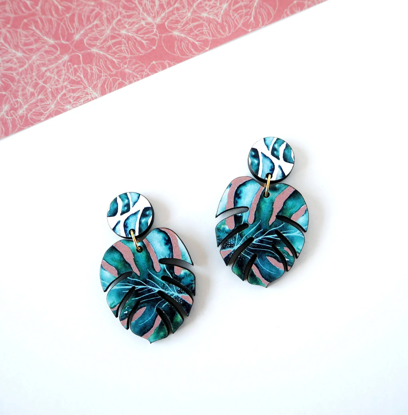 Mica Peet tropical monstera earrings