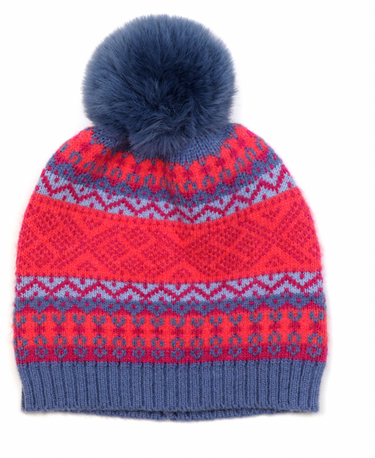Pom Pink and blue bobble hat