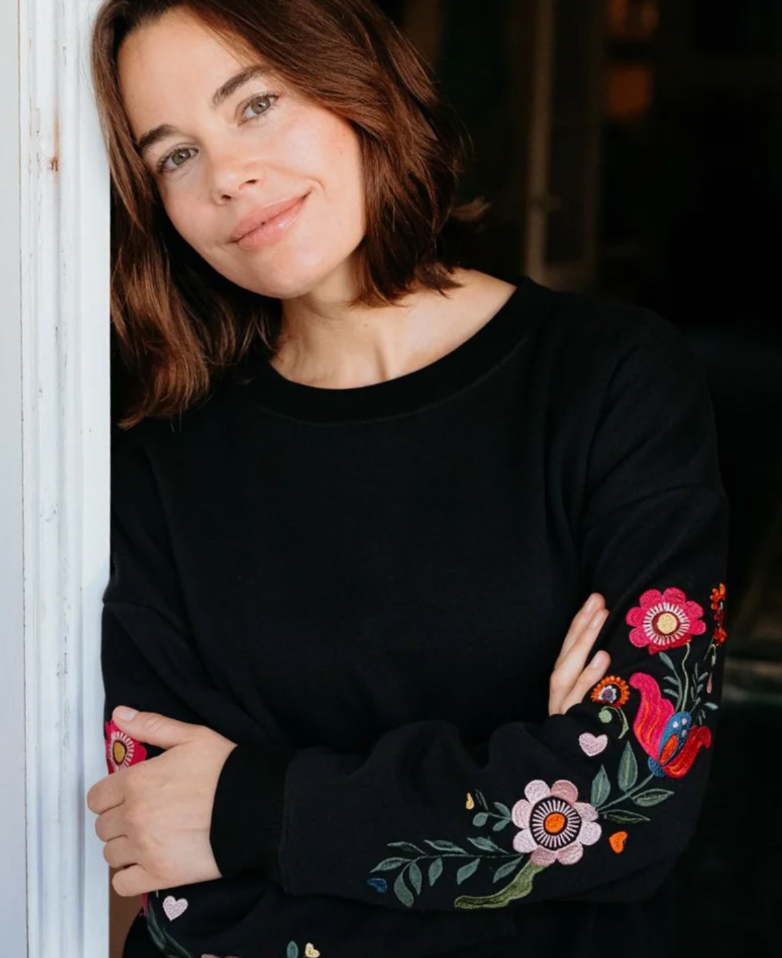 Sugarhill Brighton Black Eadie sweat with embroidered sleeves - [shop_name Strathaven] [womens clothing]