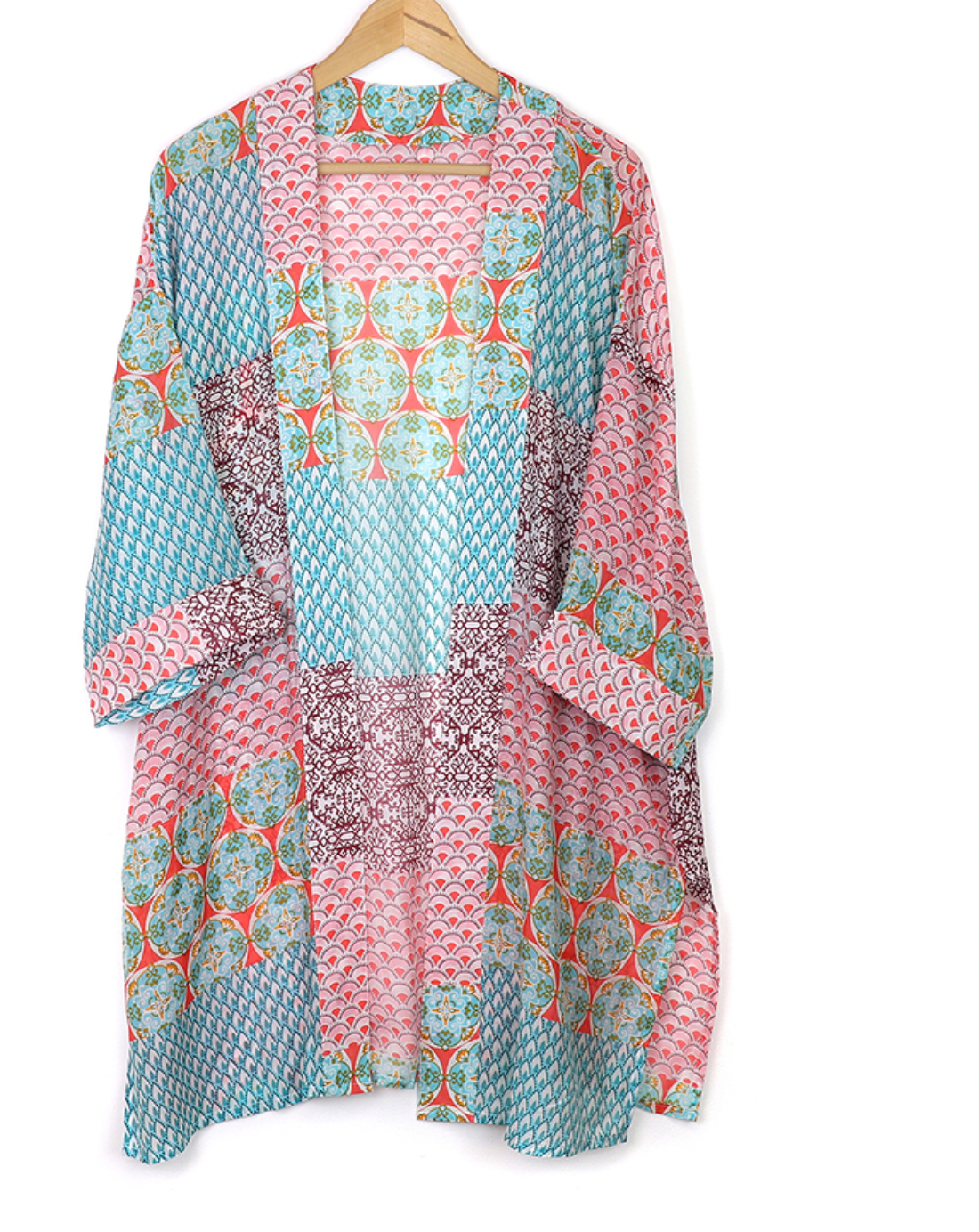 POM Long kimono in teal blue and coral - [shop_name Strathaven] [womens clothing]