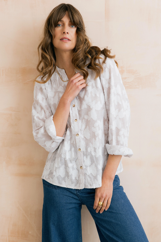 Lily & Me Poplar blouse in mocha pinstripe - [shop_name Strathaven] [womens clothing]