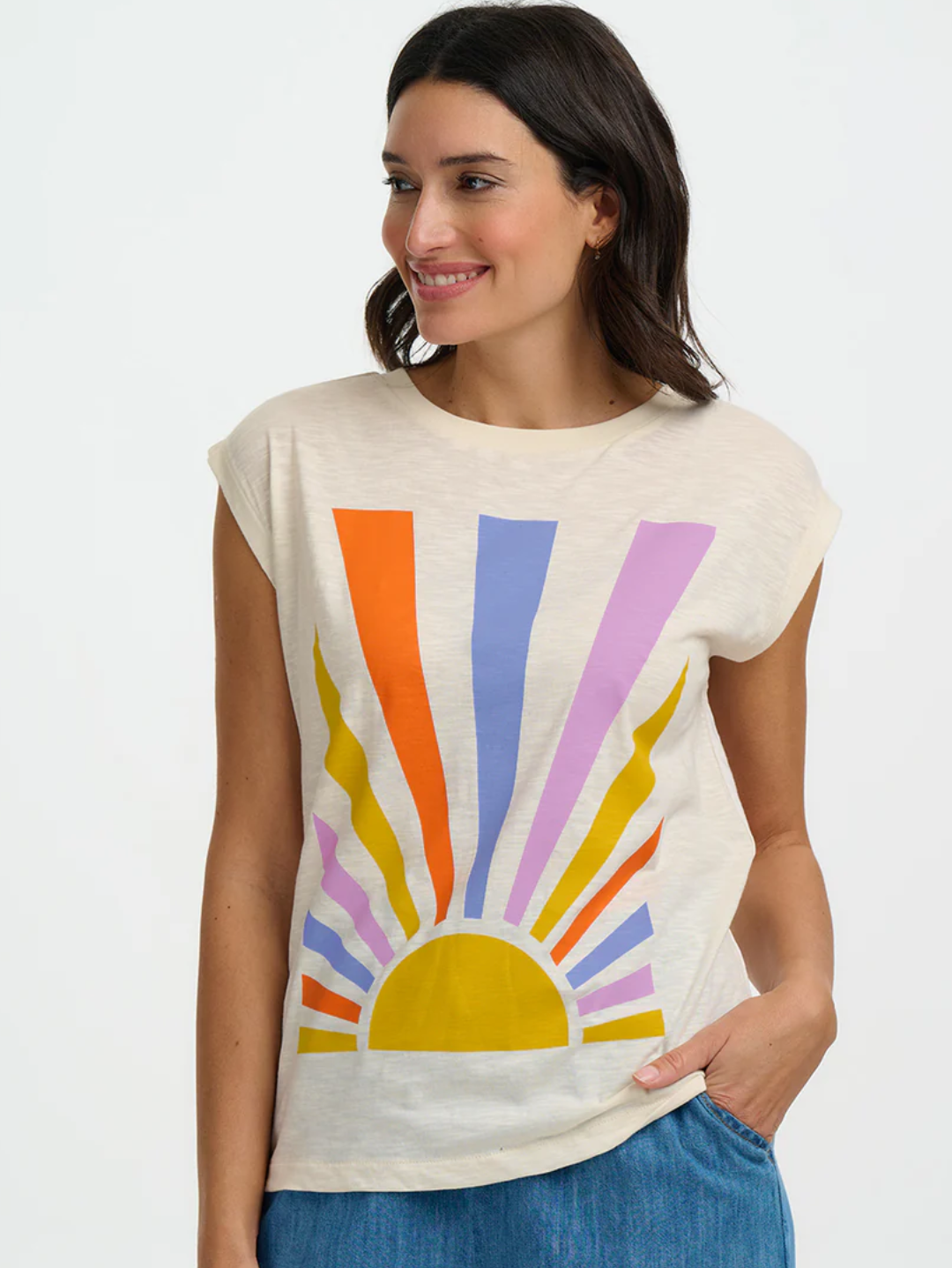 Sugarhill Brighton Chrissy relaxed t-shirt rainbow rays - [shop_name Strathaven] [womens clothing]
