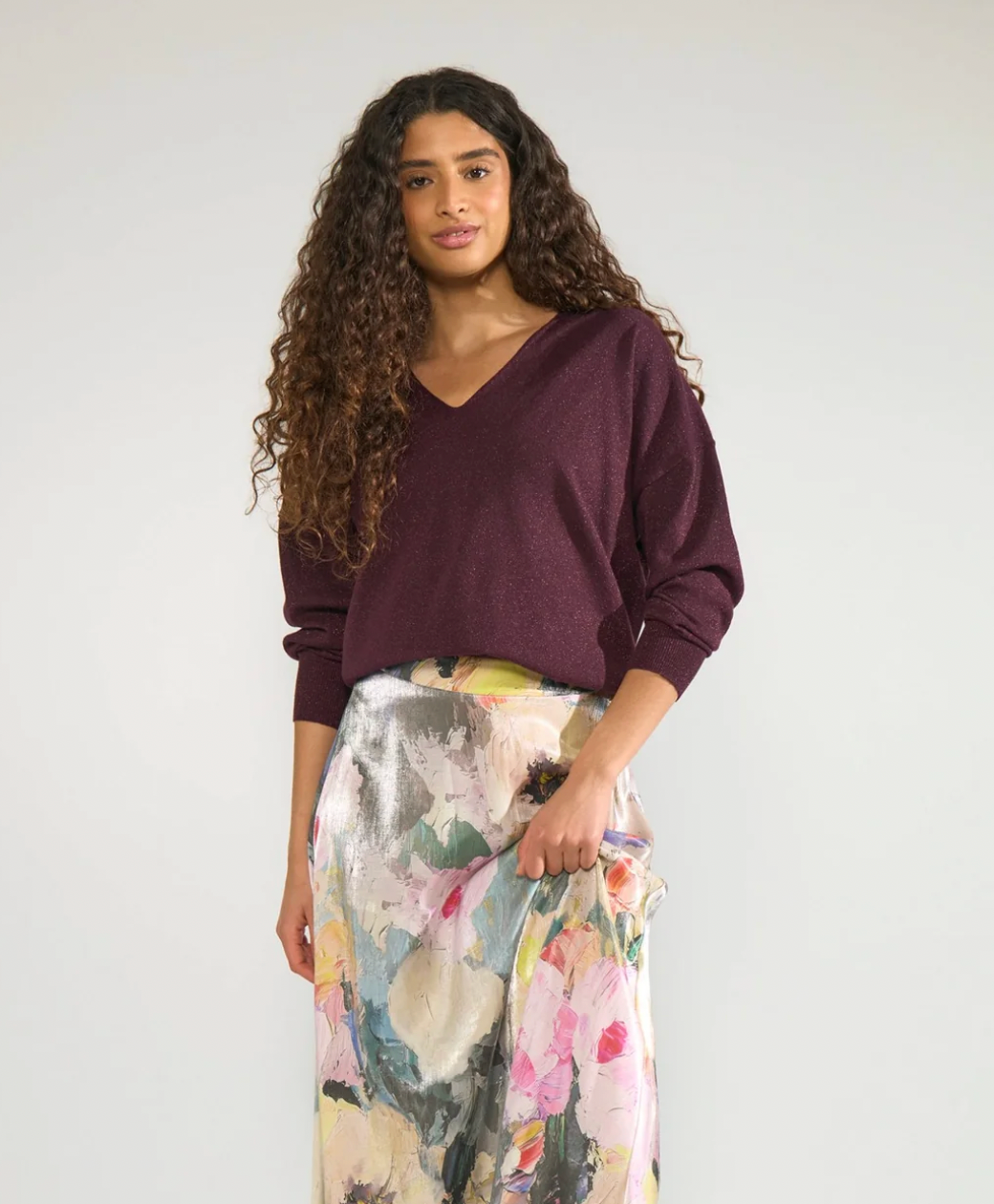 Numph Dayletta v neck sweater in fig - [shop_name Strathaven] [womens clothing]