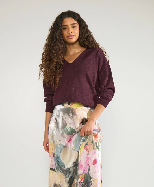 Numph Dayletta v neck sweater in fig - [shop_name Strathaven] [womens clothing]