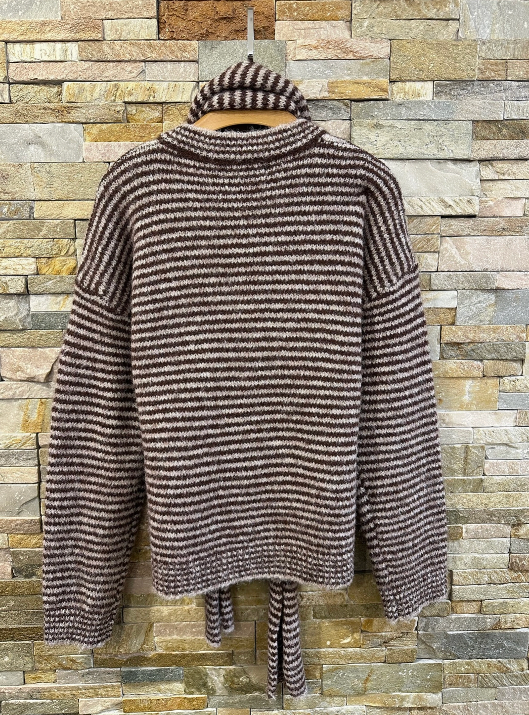 Striped knit cardigan with matching slim scarf - [shop_name Strathaven] [womens clothing]