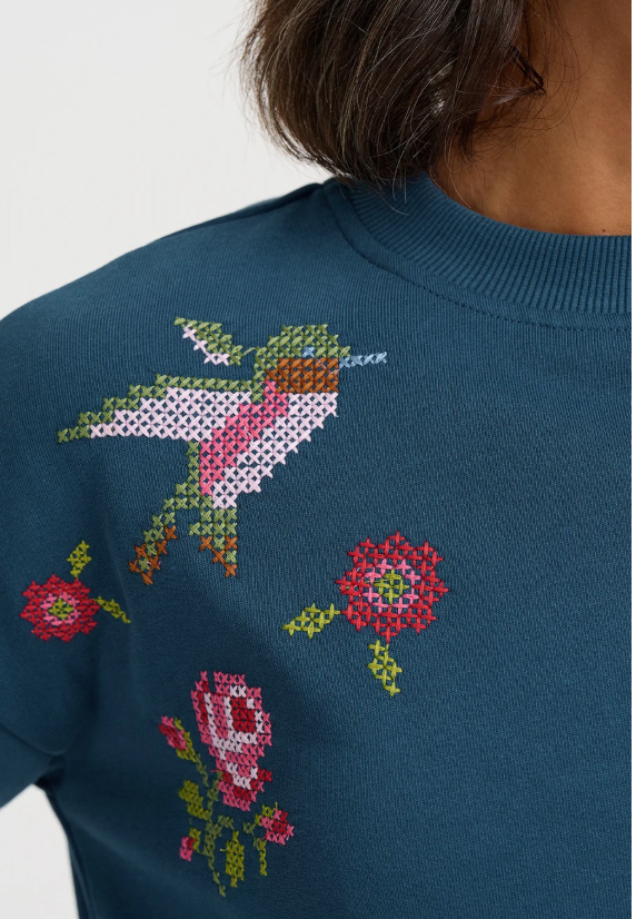 Sugarhill Brighton Noah sweatshirt in teal cross stitch - [shop_name Strathaven] [womens clothing]