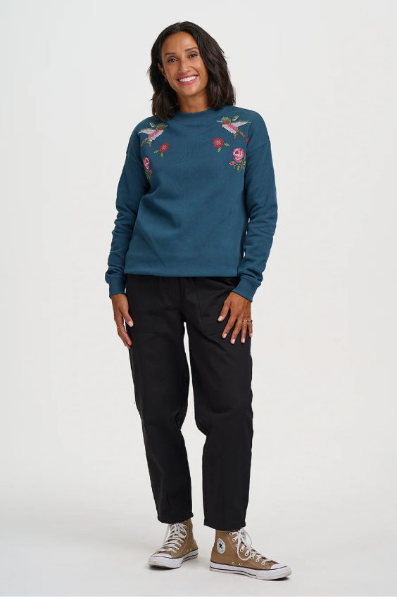 Sugarhill Brighton Noah sweatshirt in teal cross stitch - [shop_name Strathaven] [womens clothing]