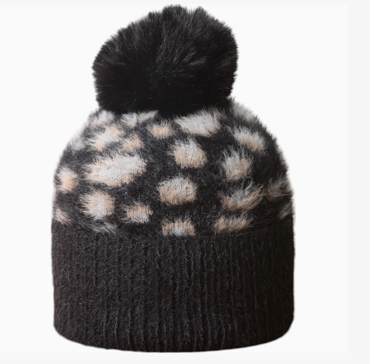 Jess & Lou fluffy, leopard print bobble hat