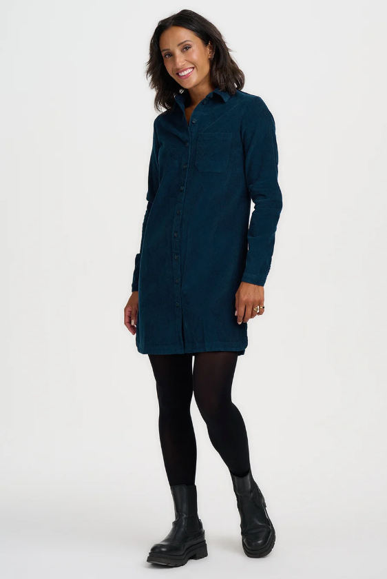 Sugarhill Brighton Ethel cord shirt dress in teal