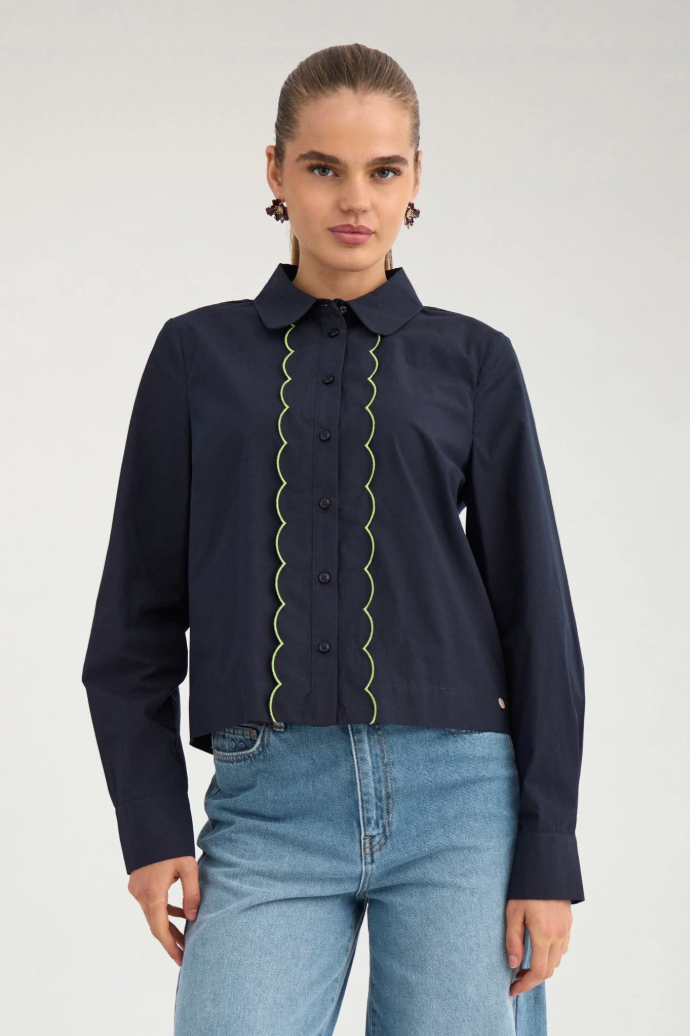 Numph Nufrancy blouse in salute navy blue - [shop_name Strathaven] [womens clothing]