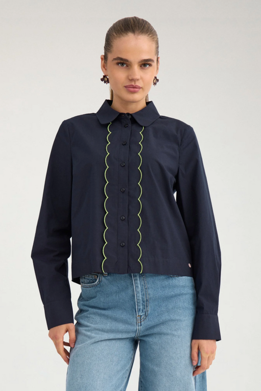 Numph Nufrancy blouse in salute navy blue - [shop_name Strathaven] [womens clothing]