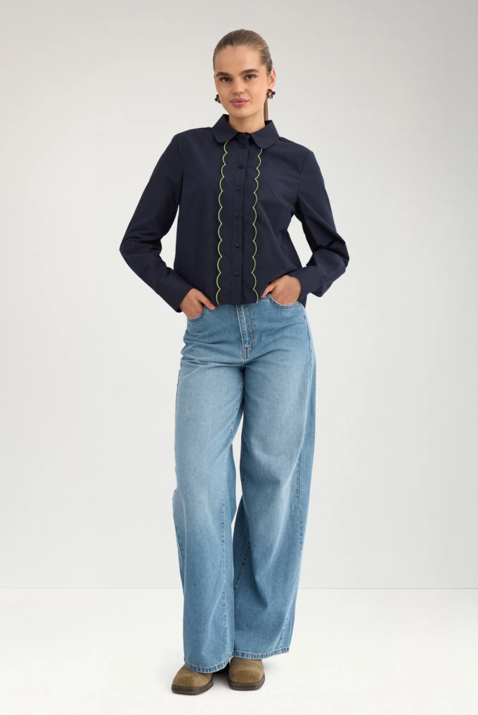 Numph Nufrancy blouse in salute navy blue - [shop_name Strathaven] [womens clothing]