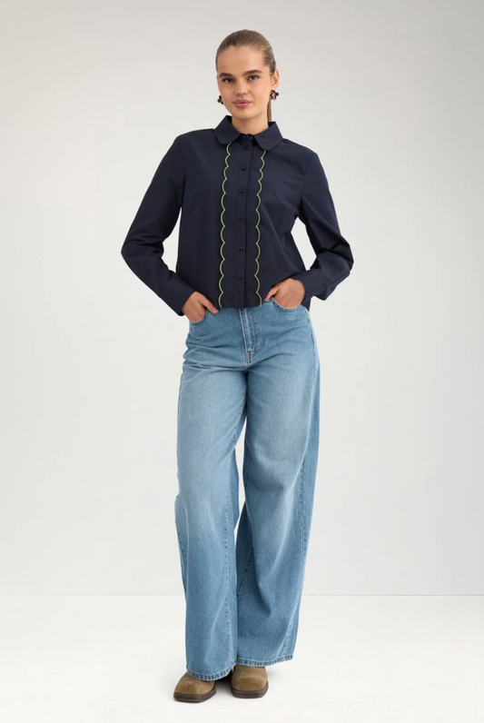 Numph Nufrancy blouse in salute navy blue - [shop_name Strathaven] [womens clothing]
