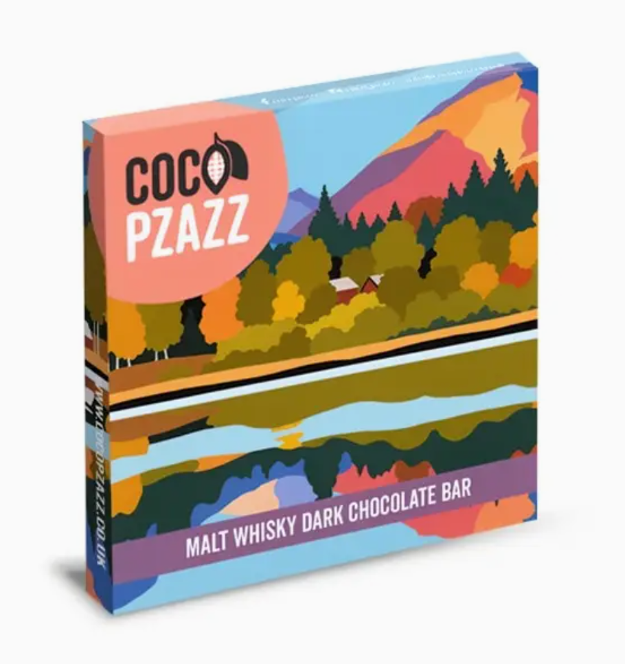 Coco Pzazz malt whiskey dark chocolate bar